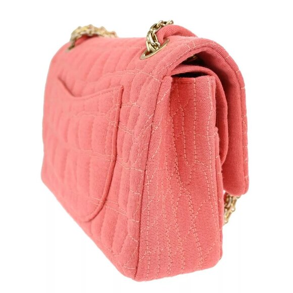 CHANEL Logo 2.55 Double Flap Chain Shoulder Bag Canvas Leather Pink - Picture 8 of 16